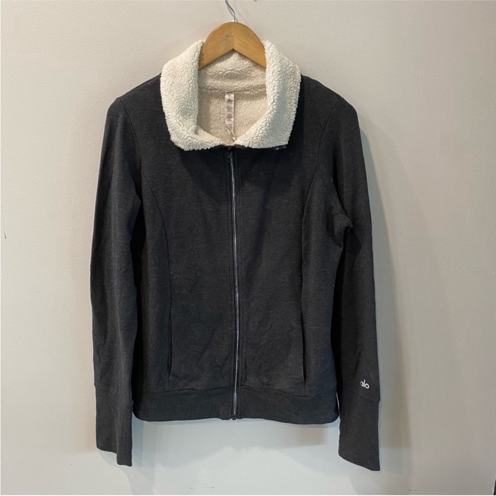 ALO Yoga Black Hoodie with Cream Sherpa Hood